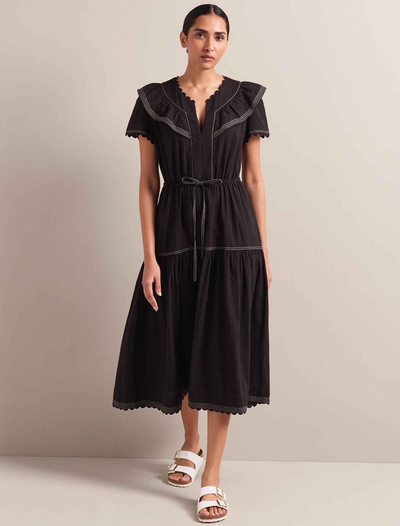 Nessa Cotton Seersucker Maxi Dress - Black - Image 9